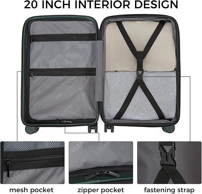 20 Inch Expandable Carry on Luggage, Hardside Lightweight Spinner Suitcase TSA Lock, 22x14x9 Airline Approved Hard Shell Expandable Travel Luggage with 20% More Capacity (Green, 20 Inch)