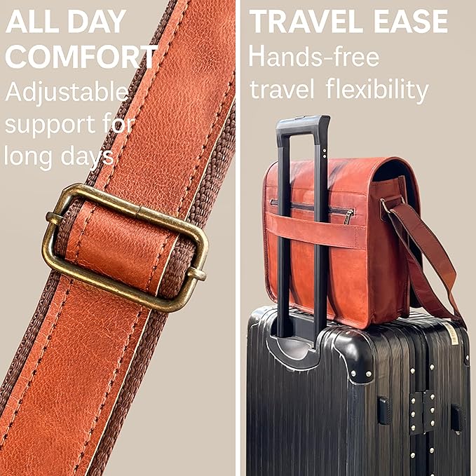 RUSTIC TOWN 14" Leather Messenger Bag for Men & Women – Full Grain Vintage Crossbody Satchel – Fits 13.3"/14" Laptop – Ideal Briefcase for Work, Travel & College – Adjustable Shoulder Strap