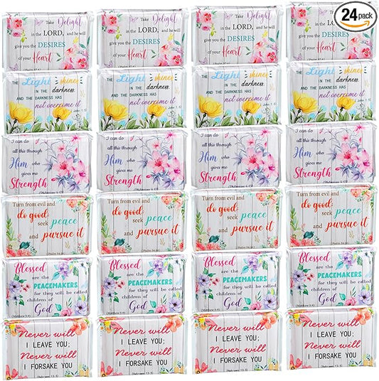 24 Packs Travel Size Tissue Pocket Slim Pack Facial 3 Ply Wallet Size Pocket Tissues for Travel Wedding Party Favors, 6 Styles(Flower Bible)