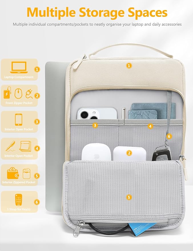 HYZUO 15-16 Inch Laptop Bag Sleeve for MacBook Pro 16 M4 M3 M2 M1 2025-2019, 15" Surface Book, Notebook Case for 15" 15.6" Dell HP Lenovo ThinkBook Asus Acer Samsung Huawei, Sand