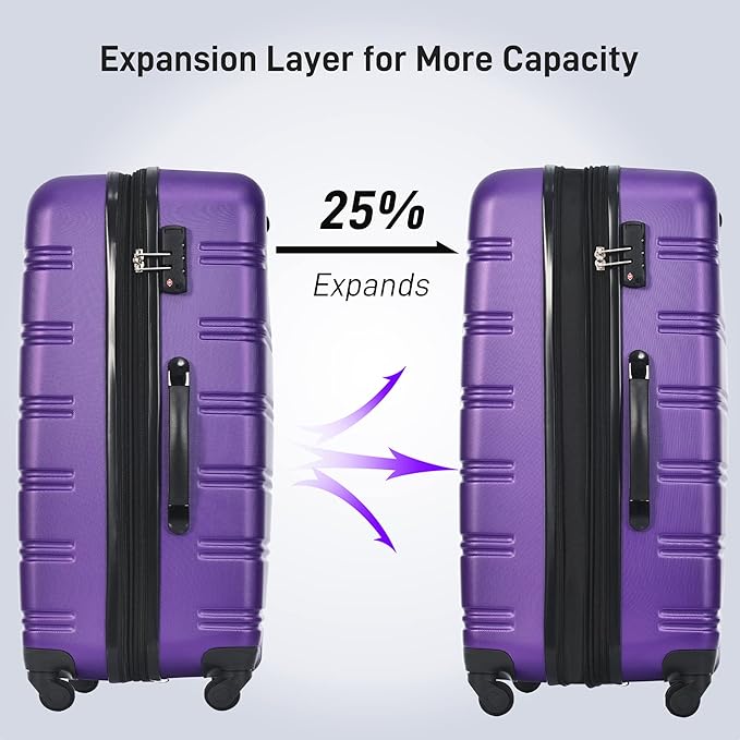 Merax Luggage sets of 13 Piece 16 20 20 28 IN Carry on Luggage Hard Case Purple Luggage Expandable Checked Luggage Suitcase Set with Wheels