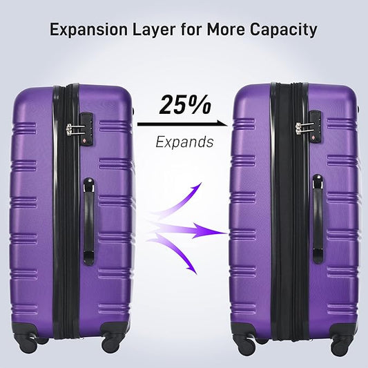 Merax Luggage sets of 13 Piece 16 20 20 28 IN Carry on Luggage Hard Case Purple Luggage Expandable Checked Luggage Suitcase Set with Wheels