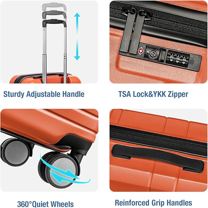 KYME Carry On Luggage 22x14x9 Airline Approved with TSA Lock Hard Shell Carry On Suitcase Lightweight Suitcases with Wheels Small Luggage for Men Women,Carry-On 20 Inch,Orange