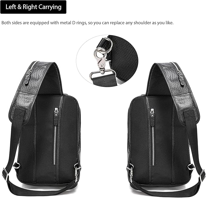 LANNSYNE Full Grain Leather Sling Bag For Men, Crossbody Bag fits 12.9" iPad Crossbody Chest Daypack