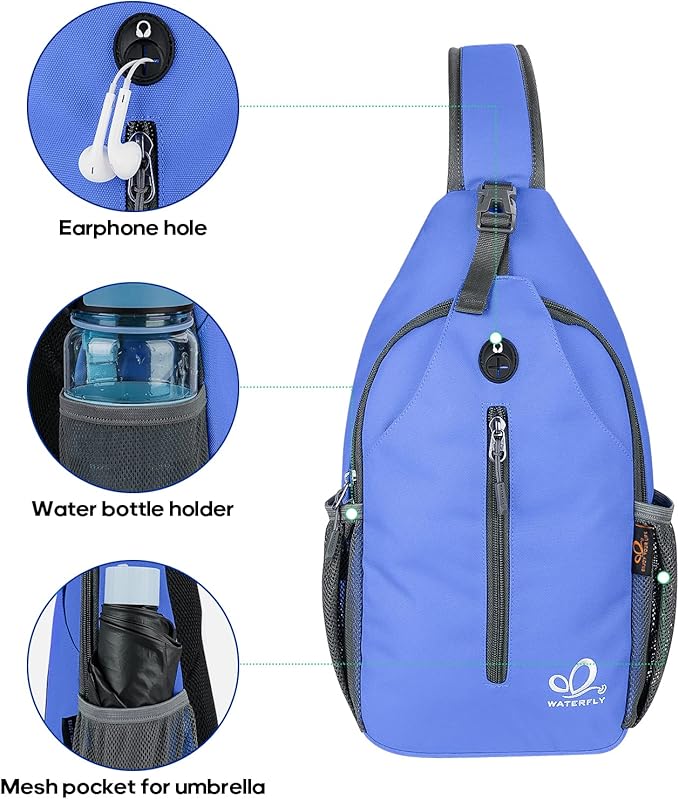 WATERFLY Crossbody Sling Backpack Sling Bag Travel Hiking Chest Bag Daypack