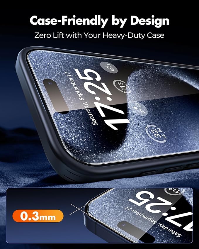 UNBREAKcable Screen Protector for iPhone 15 Pro Max, Pull-To-Protect Easy Installation, Auto Dust-Elimination, 9H+ Military-Grade Tempered Glass, Bubble-Free, Case Friendly, HD Clear, 6.7 Inch, 2 Pack