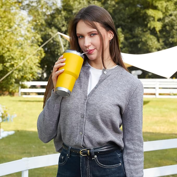 MEWAY 30oz Tumbler Double Wall Vacuum Insulated Travel Mug, Stainless Steel Tumbler with Lid, Durable Powder Coated Insulated Coffee Cup for Cold & Hot Drinks (Yellow,1 PACK)