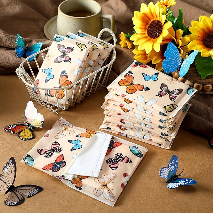 Geyee 50 Packs Facial Tissue Travel Packs Disposable Pocket Tissues for Wedding Guest Travel School Purse Home Supplies, 500 Sheets 3 Ply(Retro Butterfly)