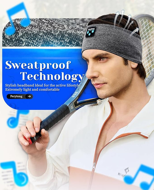 Perytong Sleeping Headphones Bluetooth Headband, Soft Long Time Play Sleeping Headsets with Built in Speakers Perfect for Workout,Running,Yoga,Travel, Darkgray