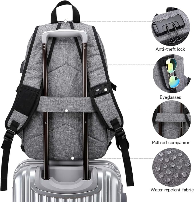 Laptop Backpack,Business Travel Anti Theft Backpack for Men Women with USB Charging Port,Slim Durable Water Resistant Computer Backpack Fits 15.6 Inch Laptop Notebook,Grey