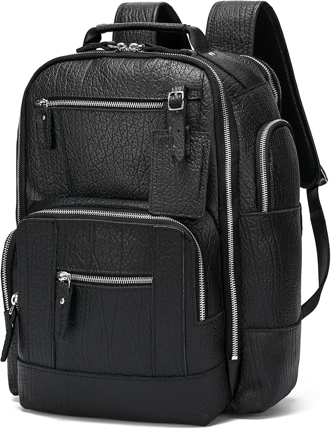 LANNSYNE Vintage Genuine Leather Backpack for men, 15.6" Laptop Backpack Travel Camping 24L Rucksack