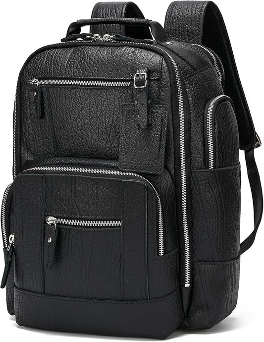 LANNSYNE Vintage Genuine Leather Backpack for men, 15.6" Laptop Backpack Travel Camping 24L Rucksack