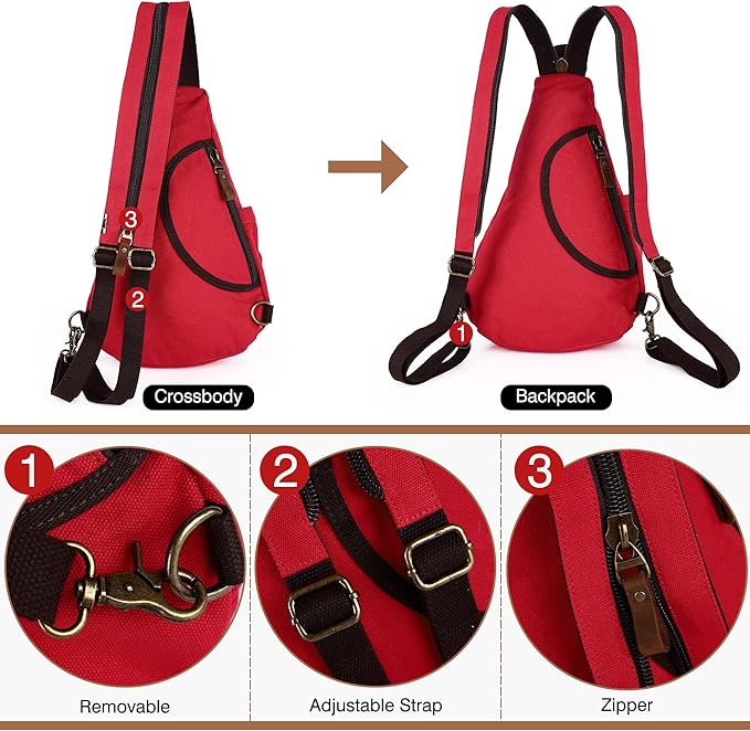 HuxFam Sling Bags for Women Backpack Purse Canvas Crossbody Bags for Women Small Travel Hiking Daypack
