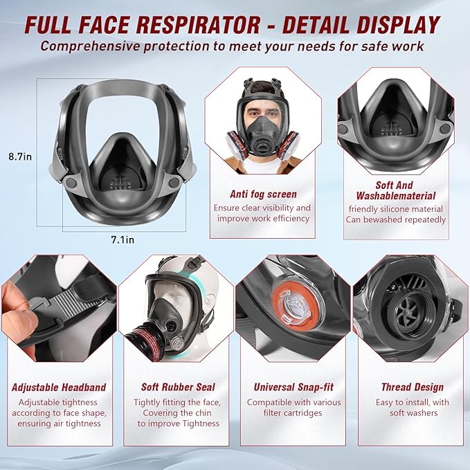 Gas Masks Survival Nuclear and Chemical - Full Face Gas Mask with 40mm Activated Carbon Filter, 6001 Filters, Earplug, and Gloves - Respirator Mask for Gases, Chemicals, Organic Vapors, Dust, Paint