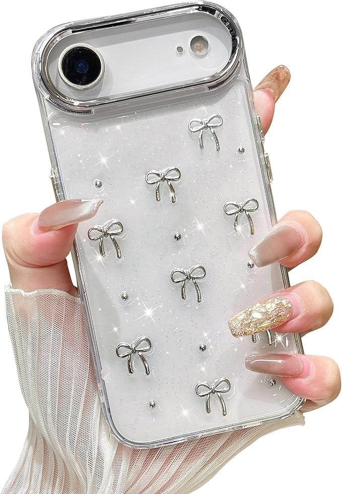 EYZUTAK Case for iPhone Air, Bling Glitter 3D Bowknot Phone Case Cute Sparkly Crystal Clear Bow Aesthetic Design Cover Slim Soft Durable TPU Transparent Protective Cover for Women Girls - Bow