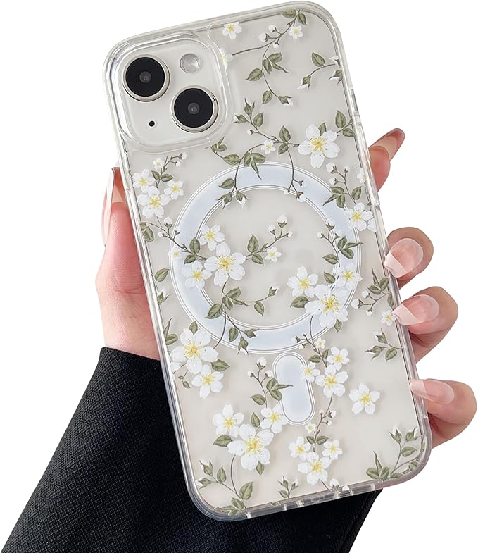 ZTOFERA for iPhone 13/14 Magnetic Case Compatible with Magsafe,Aesthetic Floral Pattern Design Cute for Girl Women,Anti-Drop Protective Hard Phone Cover for iPhone 13/14-Big White Flower