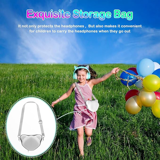 LOBKIN Bluetooth 5.4 Kids Headphones with Case - RGB LED Light Up Cat Ears Foldable Adjustable Over Ear Headphone Support Wireless or 3.5mm Wired Mode for Toddler & Girls & Boys Teens