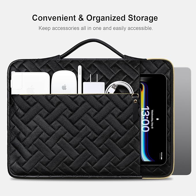 Lacdo 360° Protective Laptop Sleeve Case for 14 inch New MacBook Pro M4/M3/M2/M1 Chips Pro Max A3112 A3401 A3185 A2918 A2992 A2779 2024-2021, 13.8" Surface Laptop Copilot+PC Computer Bag,Elegant Black