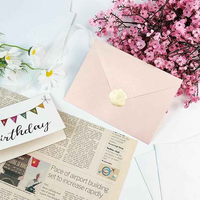 YINUOYOUJIA 50 PCS Pearl Brush Pink Envelopes A7,5 x 7 Brush Pink Shimmer Envelopes for Invitation,Perfect for Wedding Invitation Cards,Birthday RSVP Invite,5.25 x 7.25 inches