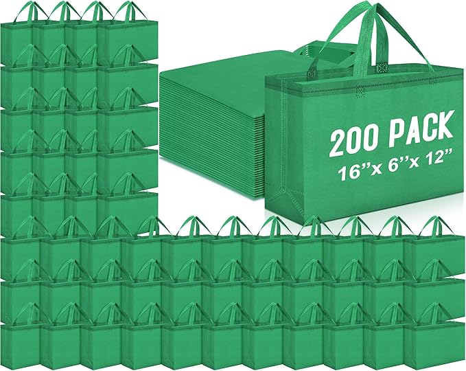 Windyun Reusable Grocery Bags Large Non Woven Shopping Bags with Handles Foldable Portable Tote Bulk, 16x6x12 Inch