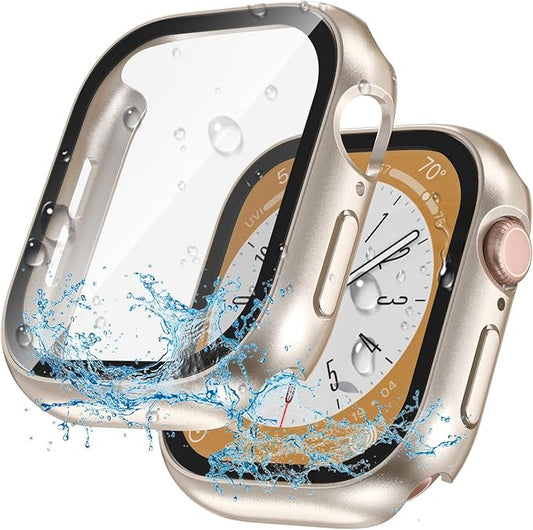 2 in 1 Waterproof Case for Apple Watch Screen Protector SE SE 2 SE 3(2025) Series 4 5 6 40mm Built-in Tempered Glass [Overal Protective] Ultra-Thin PC Bumper Cover Compatible iWatch