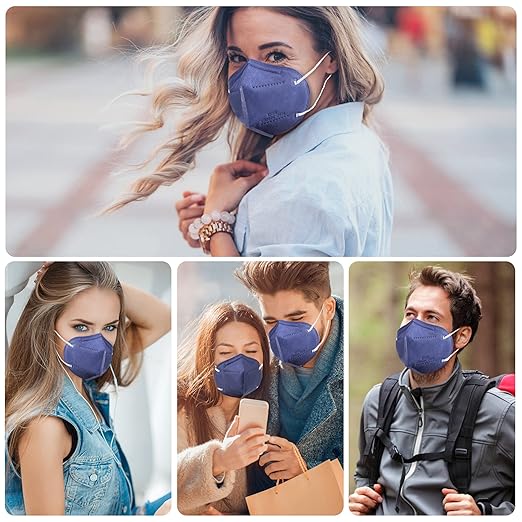 AKGK KN95 Face Mask - 50 PCS, Breathable Protection, 5-Ply KN95 Masks, Navy Blue, Cup Dust Safety