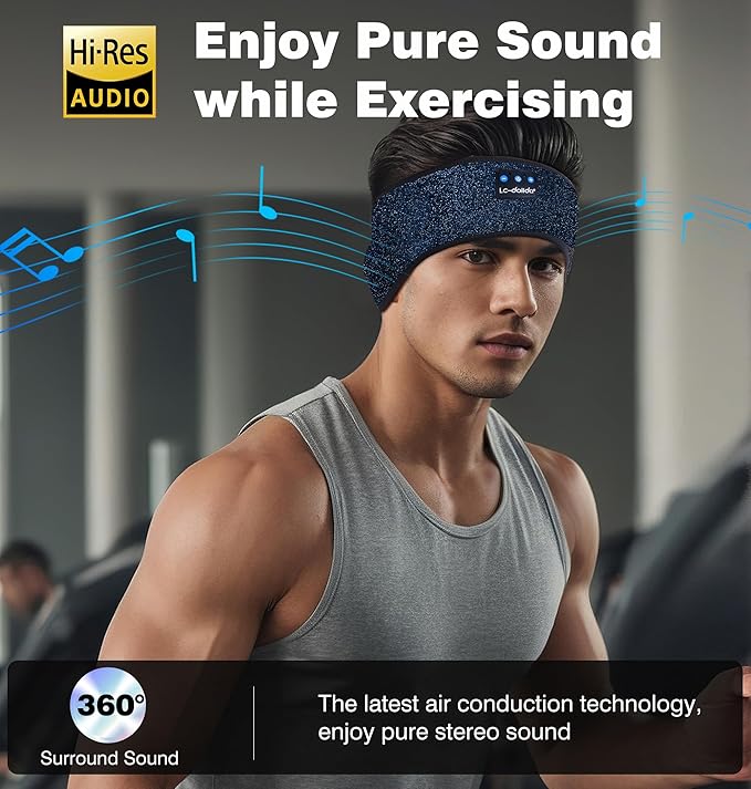 LC-dolida Headband Headphones Bluetooth 5.4 Headband, Sleep Headphones with Ultra-Thin HD Stereo Speaker, Sleep Headband Earphones Wireless for Workout Yoga Insomnia Running Meditation Gifts
