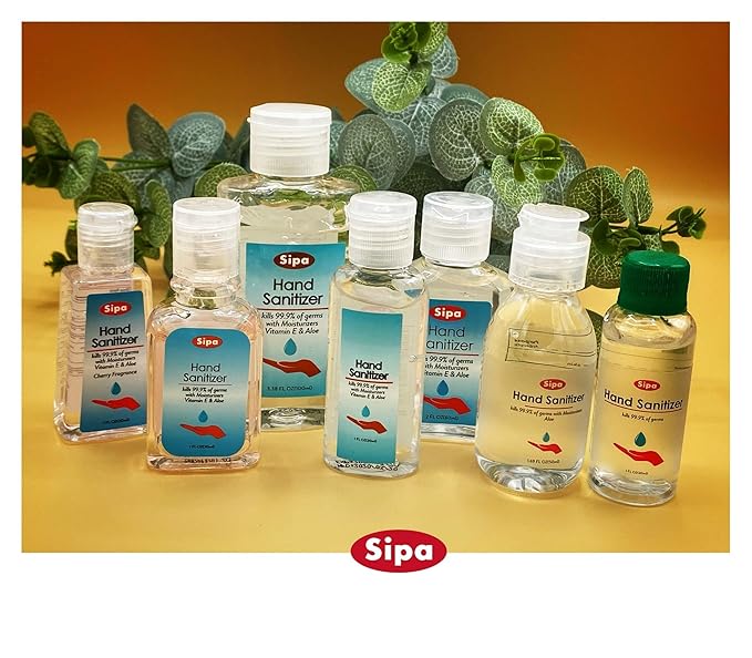 SIPA Hand Sanitizer 1.69 oz/ 50 ml, Jasmine Scent, Travel Size, Flip Cap Bottle each, Refreshing Soothing Gel with Aloe, and Vitamin E (Pack of 50)