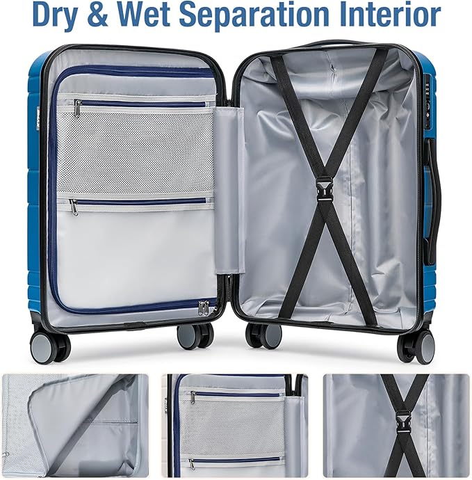 KYME Carry On Luggage 22x14x9 Airline Approved with TSA Lock Hard Shell Carry On Suitcase Lightweight Suitcases with Wheels Small Luggage for Men Women,Carry-On 20 Inch,Lt Blue