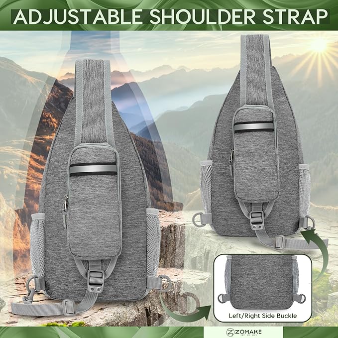 ZOMAKE Sling Bag,Small Crossbody Sling Backpack,Water Resistant Shoulder Daypack for Travel,Anti Thief Chest Bag for Hiking(Gray-Black)