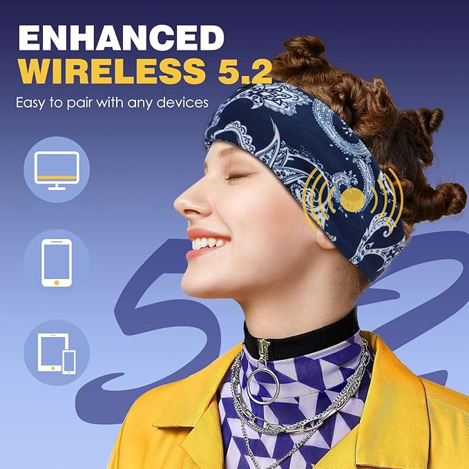 LC-dolida Sleep Headphones Bluetooth Headband Sleeping Wireless Headband Headphones with Thin HD Stereo Speakers Perfect for Side Sleepers, Sport, Yoga, Travel