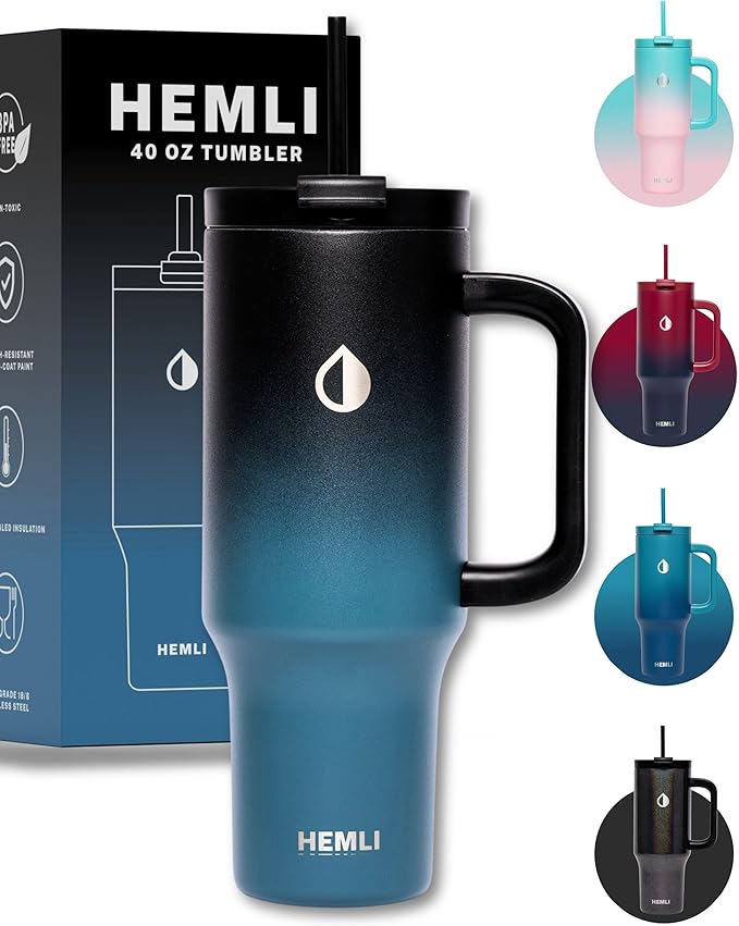 40 Oz Tumbler with Handle and Straw, Insulated Tumbler with Leakproof 2-in-1 Lid and Straw, Reusable and Portable Water and Coffee Stainless Steel Travel Mug, Vacuum Insulated