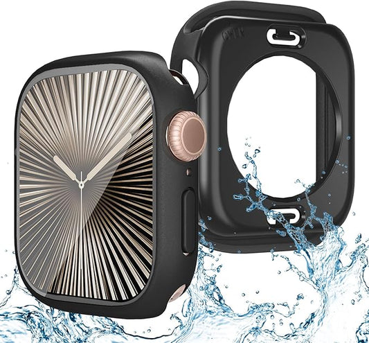 3 in 1 Waterproof Case for Apple Watch Series 11(2025) Series 10 Screen Protector 42mm Accessories Built-in Tempered Glass, 360°Full Protective PC Bumper Face Cover Compatible iWatch 42mm