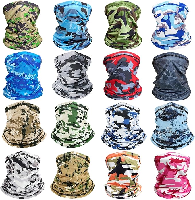 16 pack Cooling Neck Gaiter for Men Women Sun Protection Face Mask Gators Camo Bandana Neck Cover