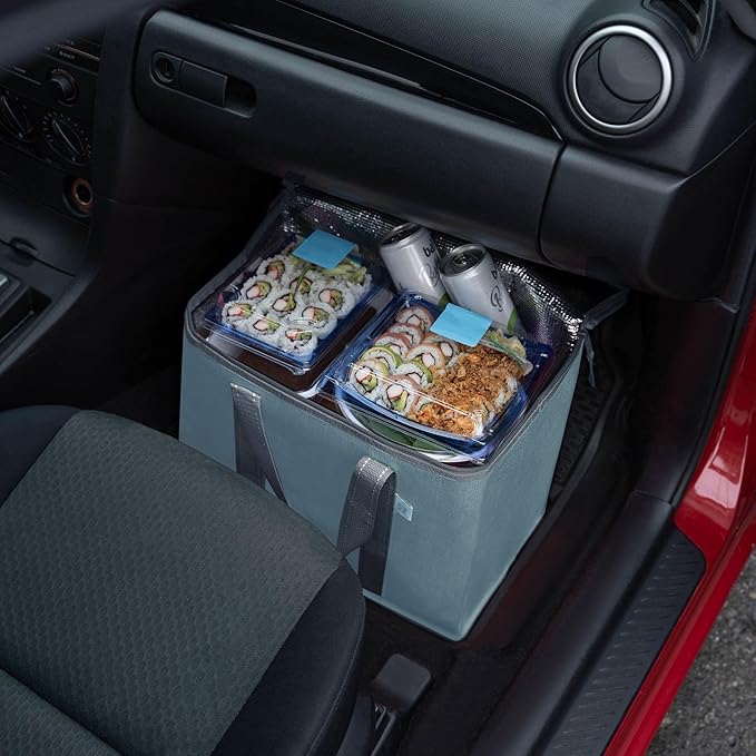 VENO 2 Pack Cooler Bag and Insulated Grocery Bags for Food Delivery, Collapsible Cooler. Reusable Shopping Bags for Groceries with Hard Bottom, Zippered, Foldable, Heavy-Duty (Light Blue, 2 Pack)