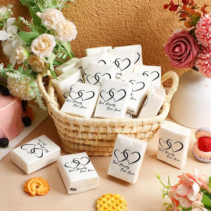 50 Pack Happy Tears Tissues Packs for Wedding Bulk Facial Tissues Items for Guests Welcome Bags Pocket Paper 3 Ply Individual Mini Travel Tissue Packs for Wedding Graduation Party Ceremony(Cute)