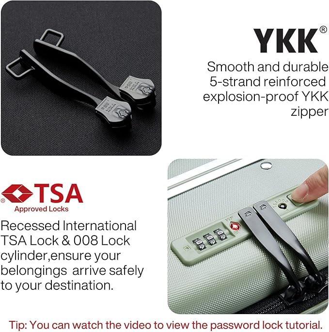 Hanke Grace Hard Shell Suitcases with Wheels,20 Inch Carry On Luggage Airline Approved with Aluminum Frame, Travel suitcase with Front Pocket Travel Luggage for Short Business Trips, Bamboo Green.