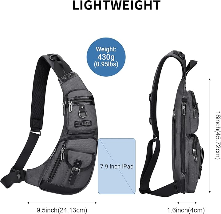 WITZMAN Sling Bag for Men Crossbody Bags Travel Slim Chest Bag One Strap Lightweight Casual Daypack