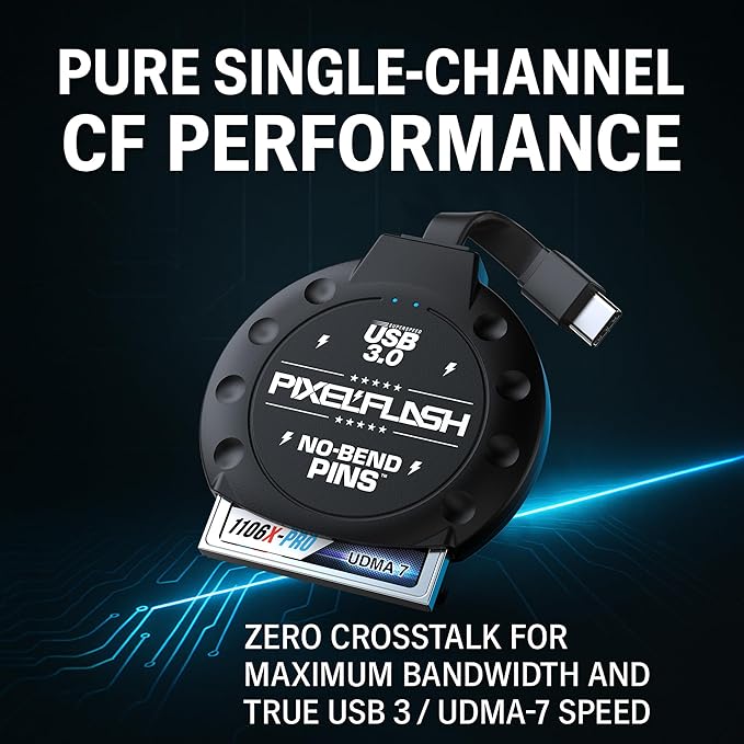 PixelFlash CF Card Reader USB C (Black) - Compact Flash Memory Card Reader with Cabled Type-C USB 3.1, 5GB/s File Transfer, No-Bend Pins Technology, Supports UDMA-7, Anti-Slip & Anti-Scratch Exterior