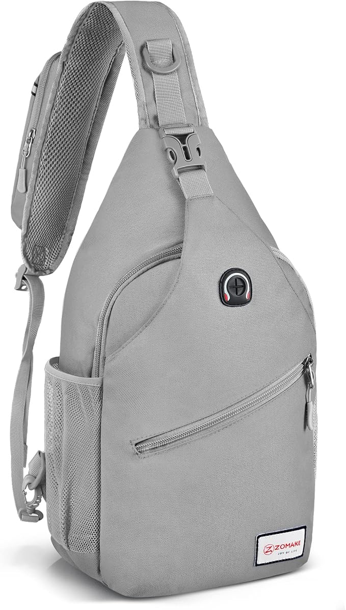 ZOMAKE Sling Bag,Small Crossbody Sling Backpack,Water Resistant Shoulder Daypack for Travel,Anti Thief Chest Bag for Hiking(Grey(New))