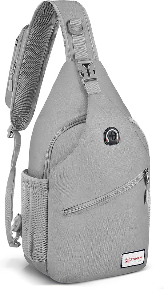 ZOMAKE Sling Bag,Small Crossbody Sling Backpack,Water Resistant Shoulder Daypack for Travel,Anti Thief Chest Bag for Hiking(Grey(New))