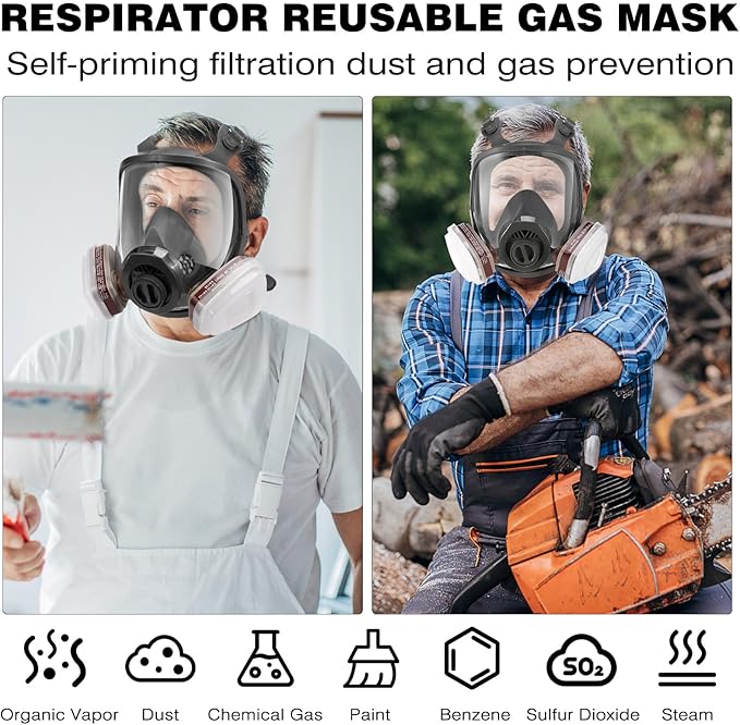 Gas Masks Survival Nuclear and Chemical - Reusable Full Face Respirator Gas Mask with Activated Carbon Filter