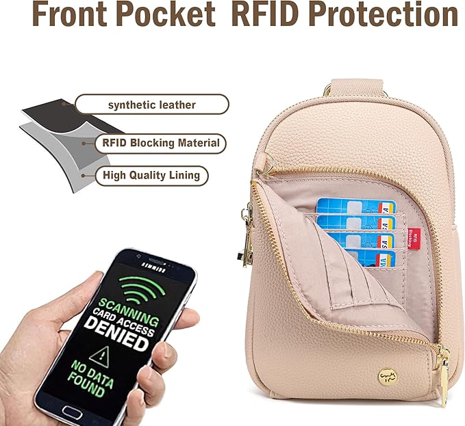 INICAT RFID Blocking Sling Bag Leather Crossbody Bags for Women Fanny Pack Cross Body for Woman Chest Bag for Travel 1.9L