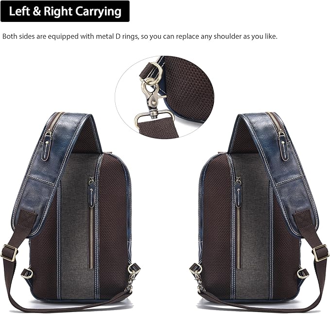 LANNSYNE Full Grain Leather Sling Bag For Men, Crossbody Bag fits 12.9" iPad Crossbody Chest Daypack