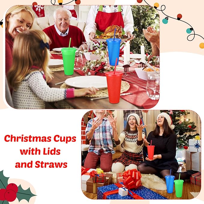 Honeydak 30 Pack Tumbler with Straw and Lid Bulk Glitter Plastic Cups Water Bottle Iced Coffee Travel Mug Reusable Party Favor Cups for Birthdays travel 24-27 oz (Primary Color)