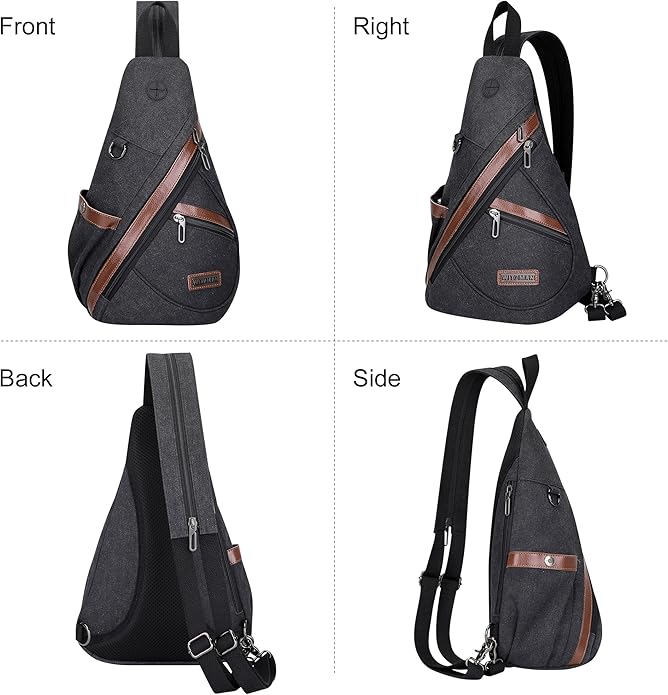 WITZMAN Canvas Sling Bag for Men Women Convertible Sling Backpack Crossbody Vintage Chest Bag Travel Casual Daypack（A8003 Black）