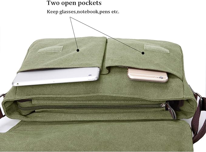 Vintage Canvas Satchel Messenger Bag for Men Women,Travel Shoulder bag 13.5" Laptop Bags Bookbag (Army green)