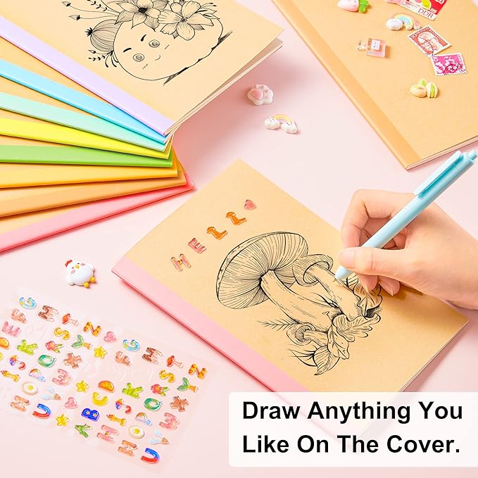 feela 56 Pack Composition Notebooks Bulk, Kraft Cover Lined Blank College Ruled Composition Travel Journals with Rainbow Spines For Women Students Business, 60 Pages, 8.3”x 5.5”, A5, 8 Pastel Colors