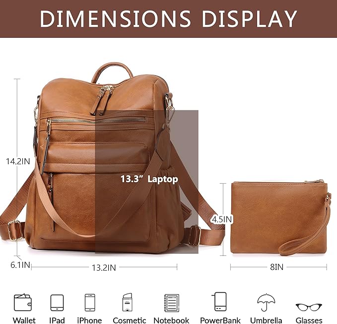 Dora & Liz Womens Backpack Purse Leather Fashion Travel Backpack Purse for Women Designer Ladies Shoulder Bags with Wristlet