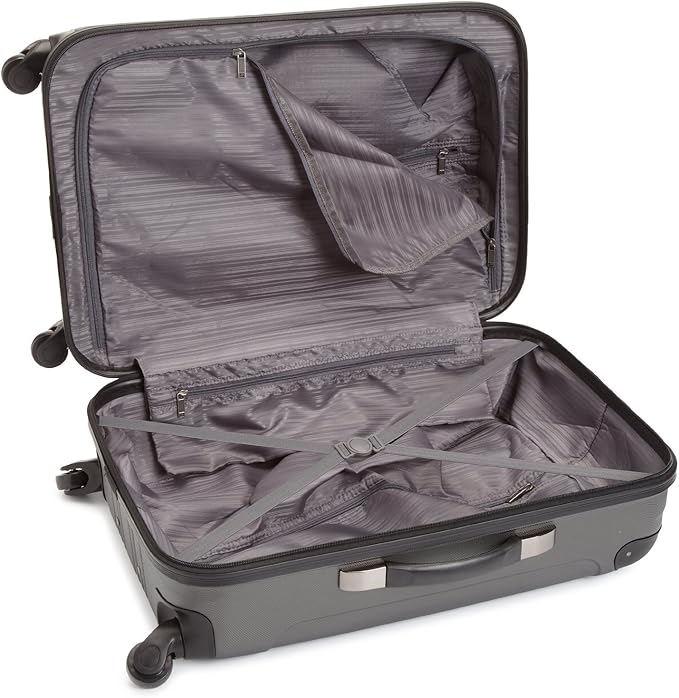 Kenneth Cole REACTION Out of Bounds Lightweight Hardshell 4-Wheel Spinner Luggage, Charcoal, 24-Inch Checked